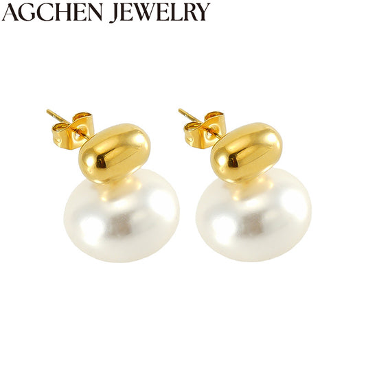 AG Cute Women's Chunky Pearl Stud Earrings