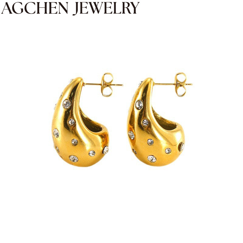 AG Hollow Water Drop Earrings with Zirconia