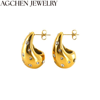 AG Hollow Water Drop Earrings with Zirconia
