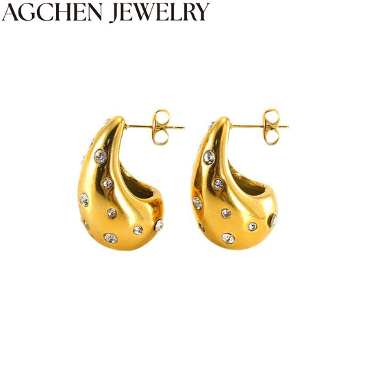 AG Hollow Water Drop Earrings with Zirconia