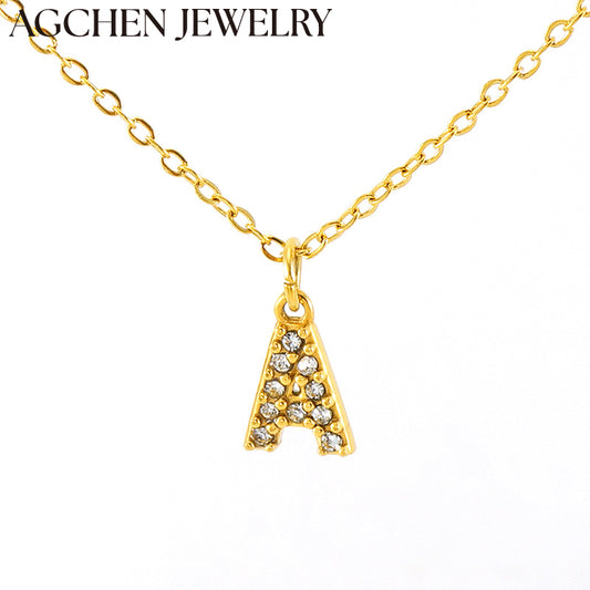 AG Stainless Steel Zirconia Letter Necklace