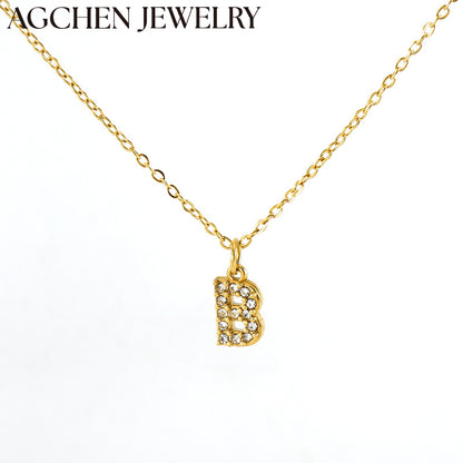 AG Stainless Steel Zirconia Letter Necklace