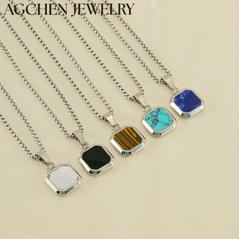 AG Stainless Steel Black Square Necklace