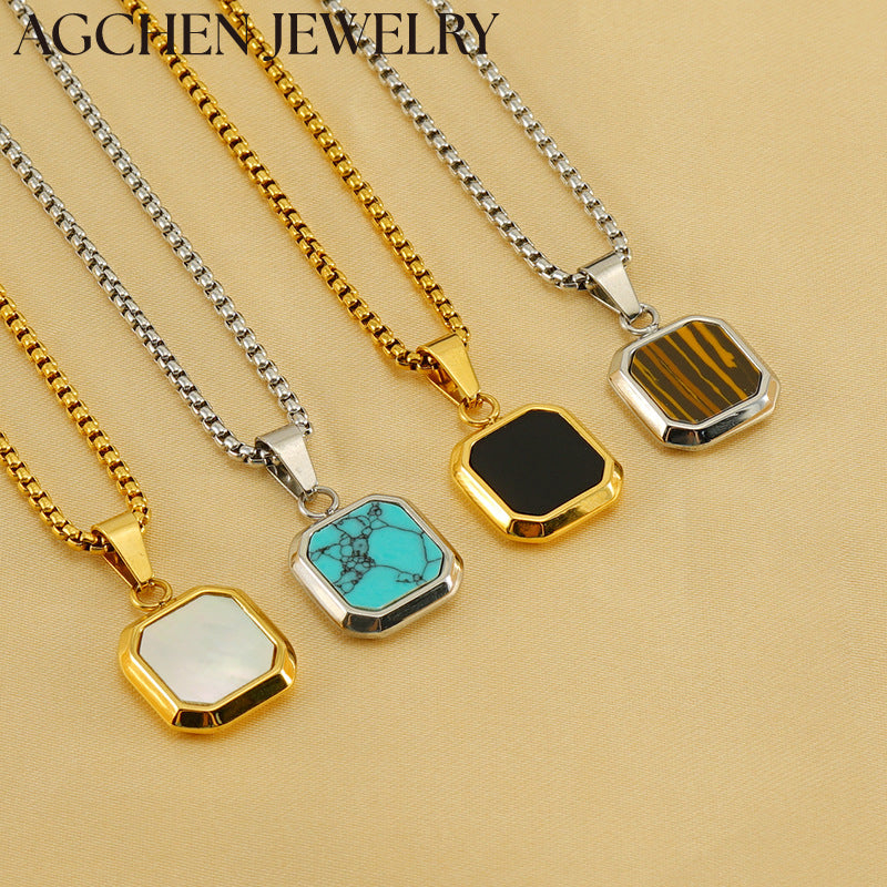 AG Stainless Steel Black Square Necklace