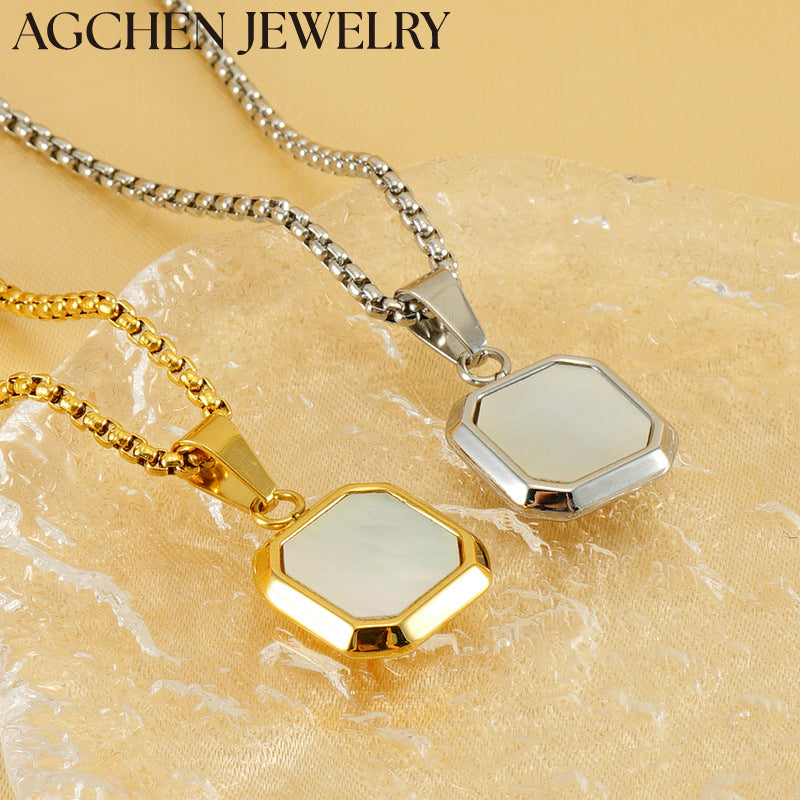 AG Stainless Steel Black Square Necklace