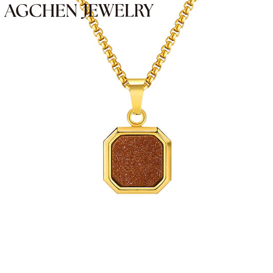 AG Stainless Steel Black Square Necklace