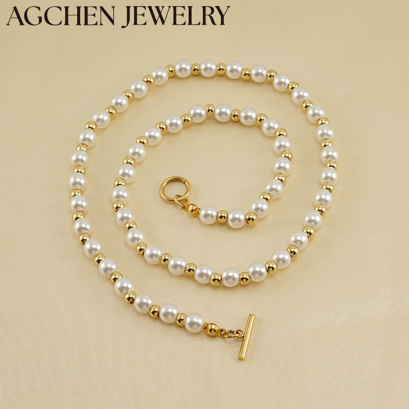 AG Stainless Steel Pearl Chain Necklace