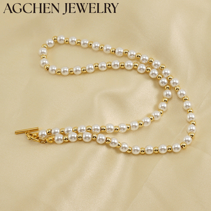 AG Stainless Steel Pearl Chain Necklace