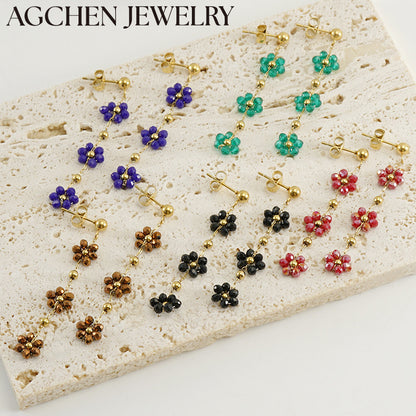 AG Stainless Steel Crystal Flower Earrings