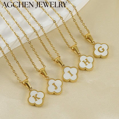 AG Stainless Steel White Shell Letter Necklace
