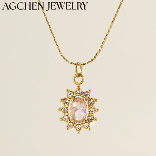 AG Stainless Steel Sun-Shaped Zirconia Necklace