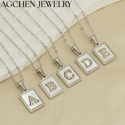 AG Square Shell Letter Pendant Necklace