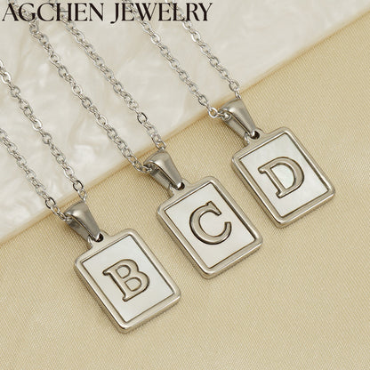 AG Square Shell Letter Pendant Necklace
