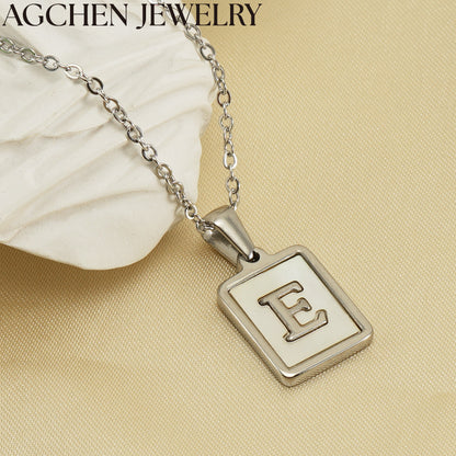 AG Square Shell Letter Pendant Necklace