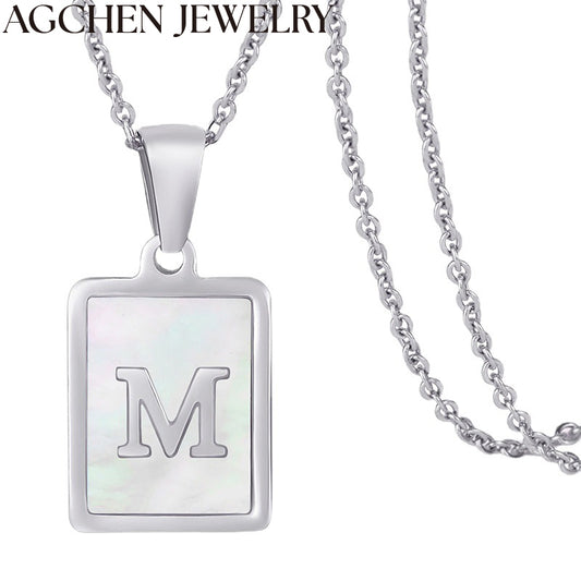 AG Square Shell Letter Pendant Necklace