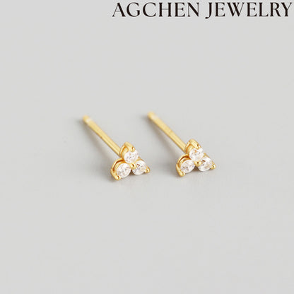 AG Three Stone Zircon Stud Earrings