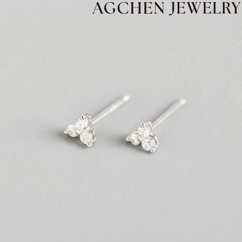 AG Three Stone Zircon Stud Earrings