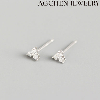AG Three Stone Zircon Stud Earrings