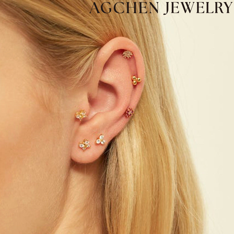 AG Three Stone Zircon Stud Earrings