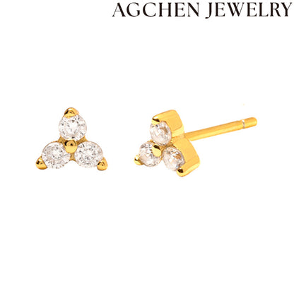AG Three Stone Zircon Stud Earrings