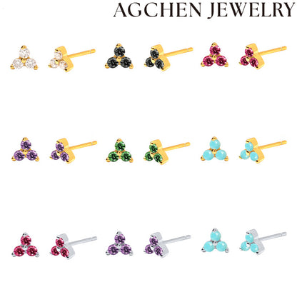 AG Three Stone Zircon Stud Earrings