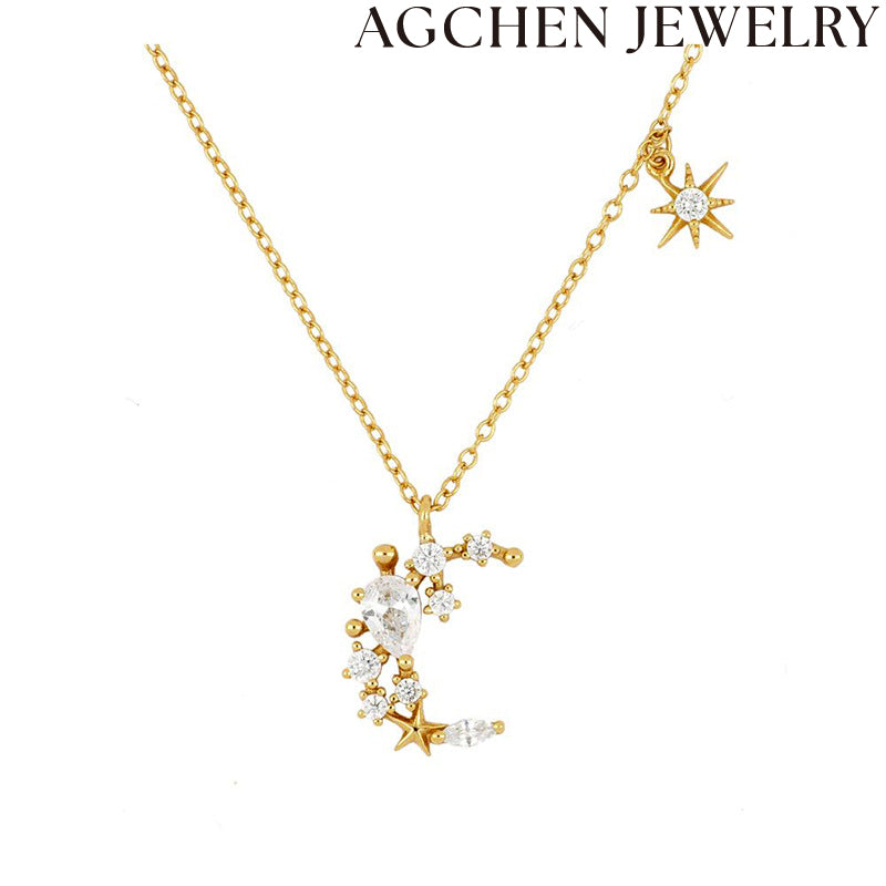 AG Star Moon Zircon Necklace