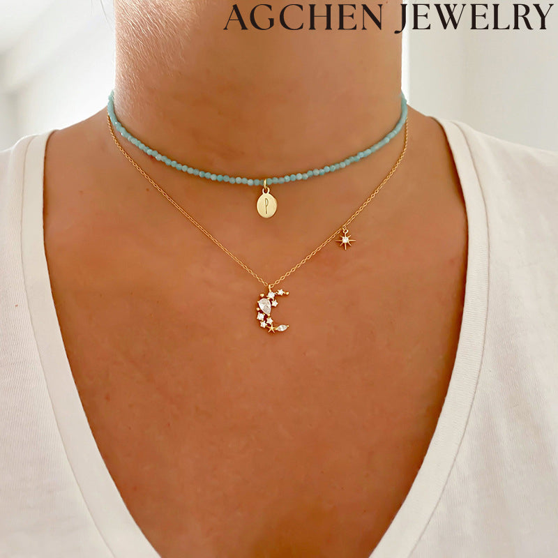AG Star Moon Zircon Necklace