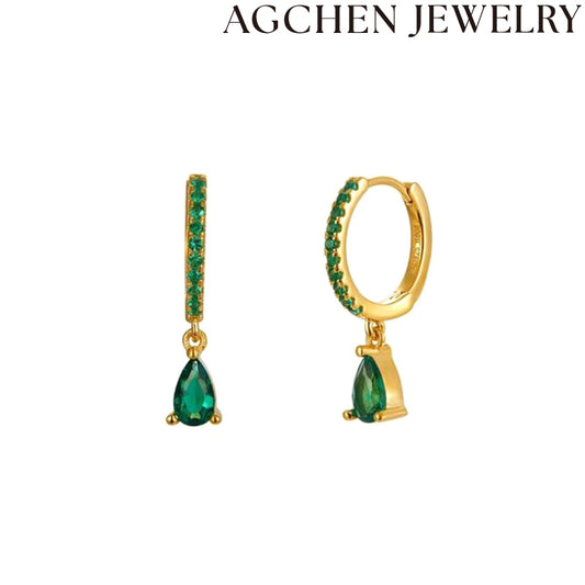 AG Deep Green Teardrop Zircon Earrings