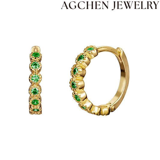 AG Tiny Round Green Zircon Earrings