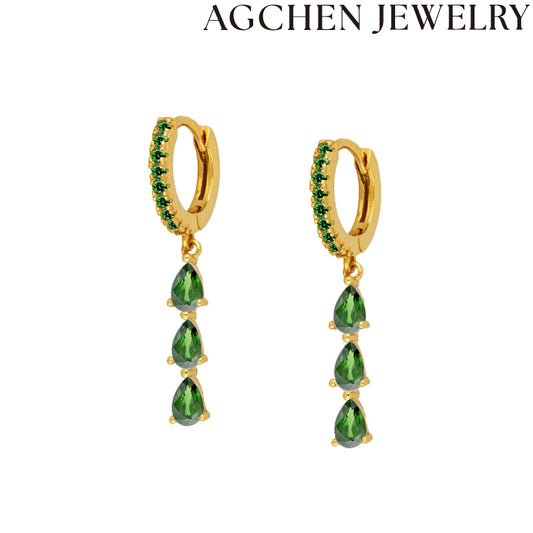 AG Three Droplet Zircon Earrings