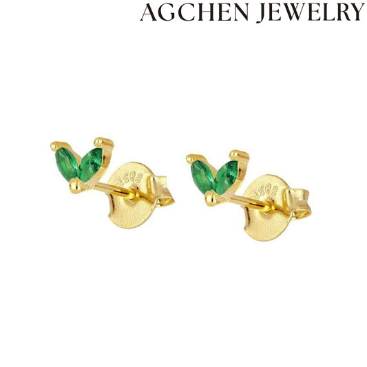 AG Tiny Leaf Zircon Earrings