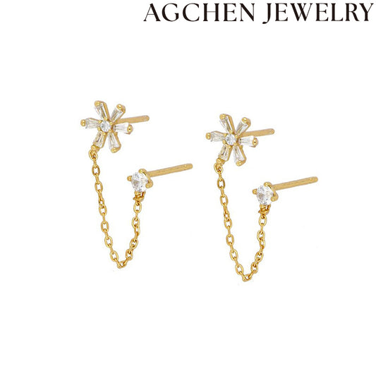 AG Flower and Chain Zirconia Earrings