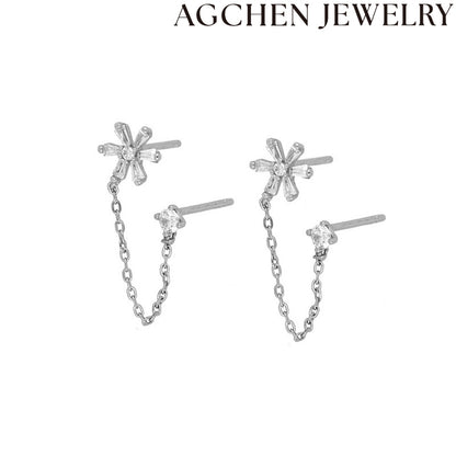AG Flower and Chain Zirconia Earrings