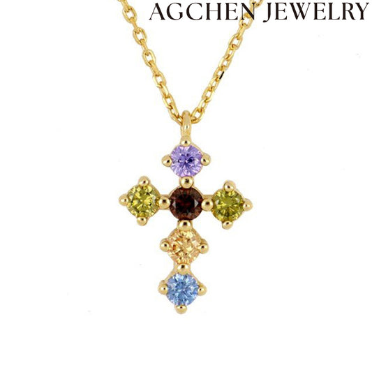 AG Colorful Zircon Cross Necklace