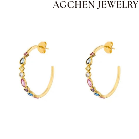 AG Heart-Shaped Multicolor Zirconia Earrings