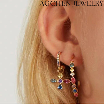 AG Heart-Shaped Multicolor Zirconia Earrings