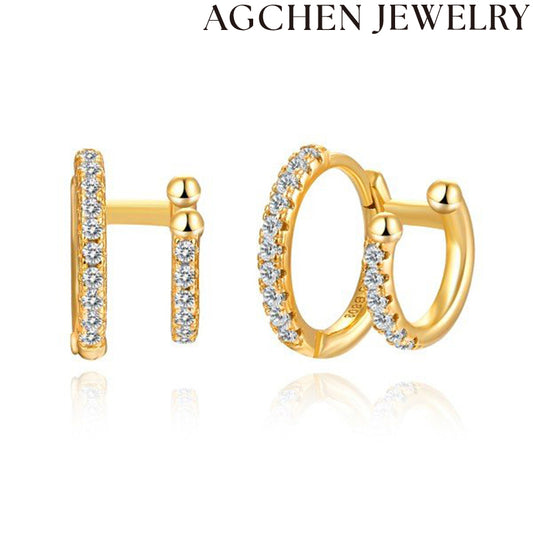 AG Double Loop Zirconia Earrings
