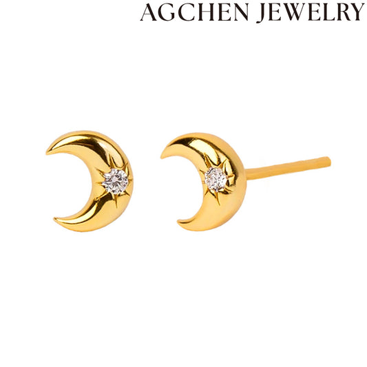 AG Cute Moon Zircon Earrings