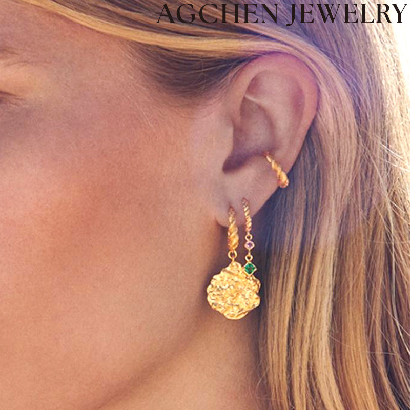 AG Square Zirconia C-Shaped Earrings