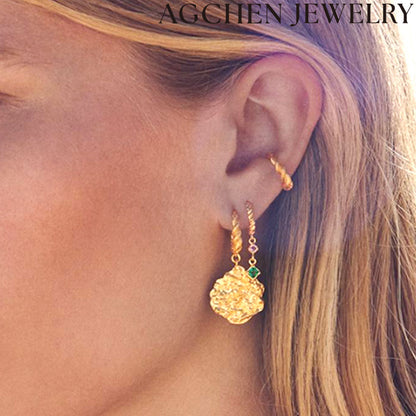 AG Square Zirconia C-Shaped Earrings