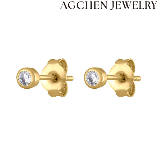 AG Round Zirconia Stud Earrings