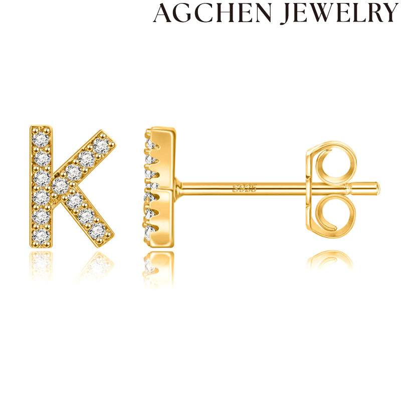 AG Letter Initial Zircon Stud Earrings