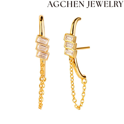 AG Triple Rectangle Zirconia Chain Earrings