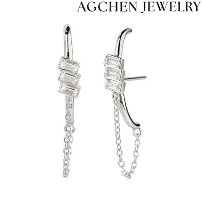 AG Triple Rectangle Zirconia Chain Earrings