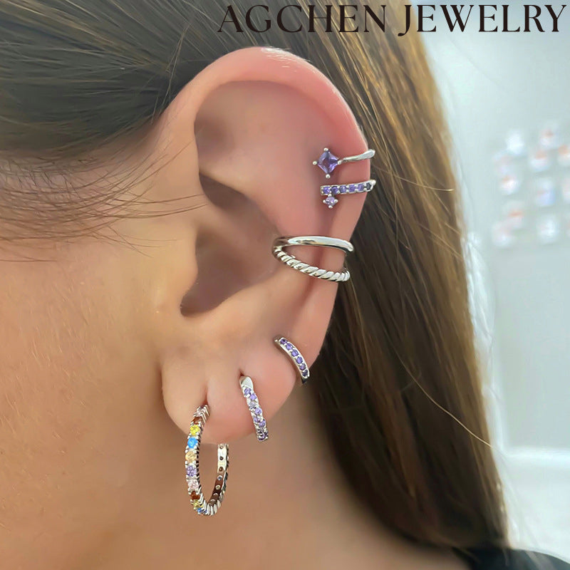 AG C-Shaped Multicolor Zirconia Earrings