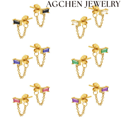 AG Rectangular Zirconia Chain Earrings