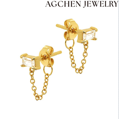 AG Rectangular Zirconia Chain Earrings