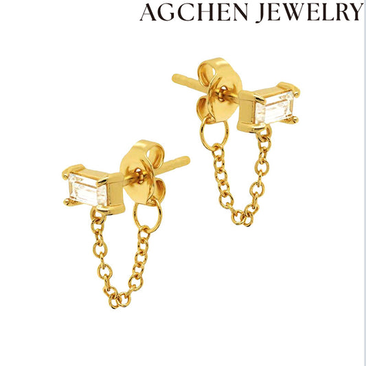 AG Rectangular Zirconia Chain Earrings