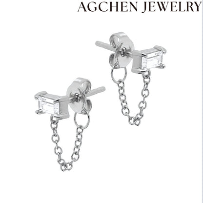 AG Rectangular Zirconia Chain Earrings