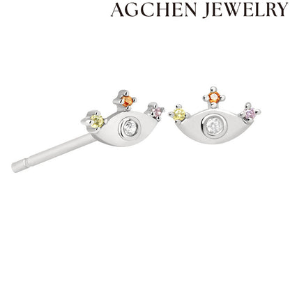 AG Eye-Shaped Zirconia Stud Earrings
